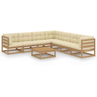 VIDAXL  salon de jardin 8 pcs avec coussins marron miel bois de pin