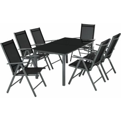 HELLOSHOP26 Salon de jardin aluminium 6 places gris fonc&eacute;  2108108