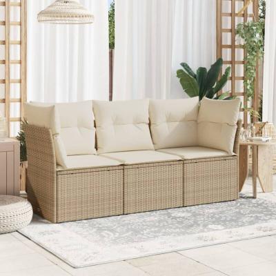 VIDAXL Salon de jardin modulable - Pack de 3 pi&egrave;ces - R&eacute;sine tress&eacute;e beige 3 personnes - Table 179x62 cm