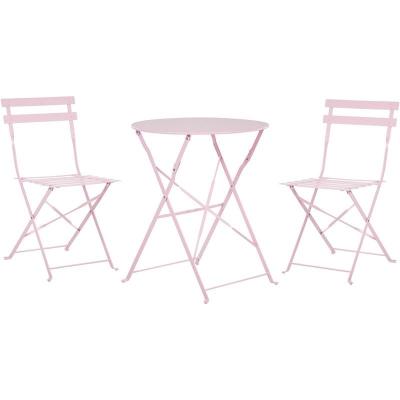BELIANI Salon de jardin bistrot table et 2 chaises en acier rose fiori 208574