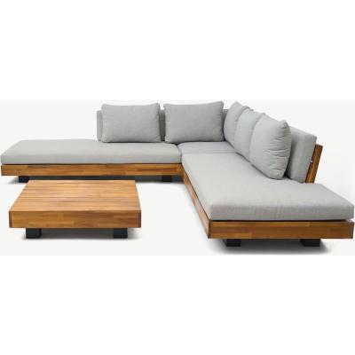 HOMIFAB Salon de jardin d'angle 5 places en bois fsc et coussins gris chin&eacute; - capri 