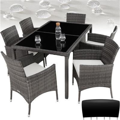 TECTAKE Salon de jardin 6 places avec housse de protection - gris/blanc