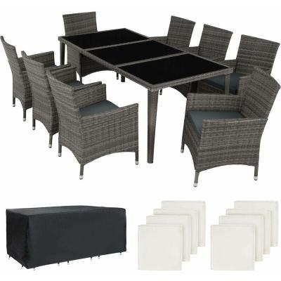HELLOSHOP26 Salon de jardin 8 places avec 2 sets de housses + housse de protection gris 2108081