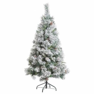 Sapin de No&euml;l artificiel Vert Floqu&eacute; enneig&eacute; et Pommes de pin H 150 cm 