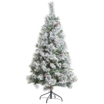Sapin de No&euml;l artificiel Vert Floqu&eacute; enneig&eacute; et Pommes de pin H 180 cm 