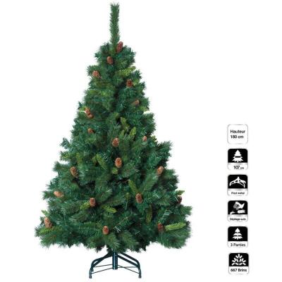 Sapin de No&euml;l 180 cm vert MAJESTIC avec pommes de pin - Vert