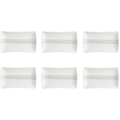 SECRET DE GOURMET Lot de 6 Assiettes Plates Rectangles Lignes 26cm Blanc