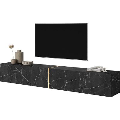 SELSEY  - bisira - Meuble tv 200 cm en marbre noir avec insert dor&eacute;