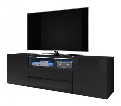 SELSEY  Bros - Meuble TV/Banc TV (140 cm, Noir Mat/Noir Brillant, avec LED)