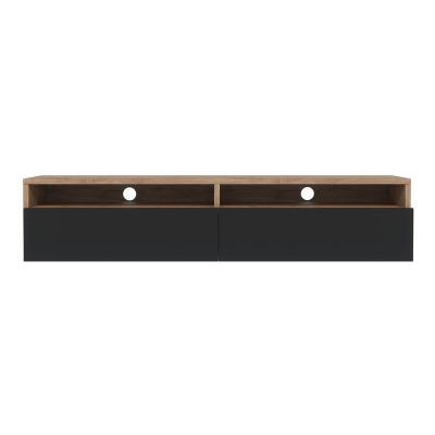 SELSEY  Meuble TV - REDNAW - 140 cm - ch&ecirc;ne wotan / noir brillant
