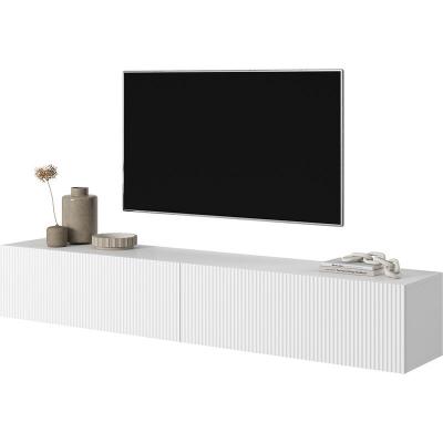 SELSEY  - veldio - Meuble tv 175 cm blanc avec fa&ccedil;ade frais&eacute;e