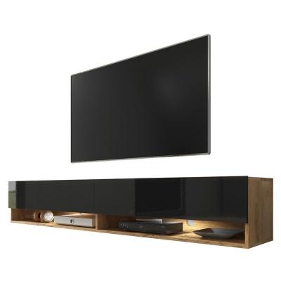 SELSEY  Wander - Meuble TV/Banc TV (ch&ecirc;ne wotan/Noir Brillant, 180 cm, avec LED)