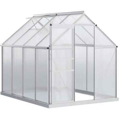 OUTSUNNY Serre de jardin aluminium polycarbonate 4,8 m&sup2; dim. 2,53L x 1,9l x 2H m lucarne r&eacute;glable fondation porte coulissante 