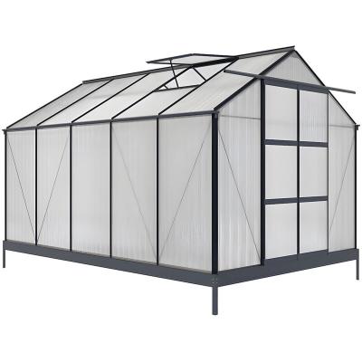 VENTE UNIQUE Serre de Jardin en polycarbonate de 9 m&sup2; avec embase - Anthracite - COROLLE II