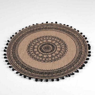  Lot de 4 sets de table avec pompons - D 38 cm - Renata - Noir