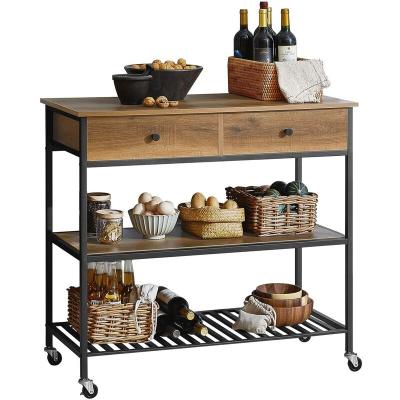 Desserte en bois &agrave; roulettes 2 tiroirs