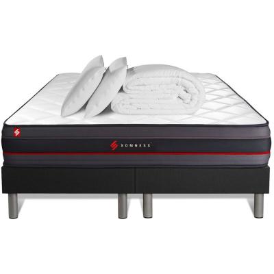 SOMNESS Pack matelas REGEN double sommiers noir Couette 2 oreillers