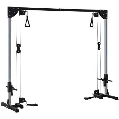 SPORTNOW Appareil de musculation double poulie vis &agrave; vis crossover - charge libre avec halt&egrave;re 2 x 50 Kg - acier gris noir