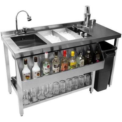 Station Bar &agrave; Cocktail Professionelle 135cm x 68cm Restaurant Caf&eacute; Inox 304 67L