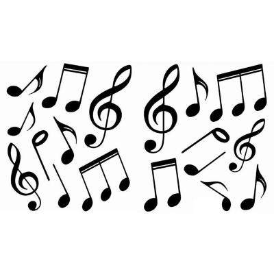 PLAGE Sticker autocollant d&eacute;coratif, illustration des notes de musiques noires, x2, 18 cm X 15 cm