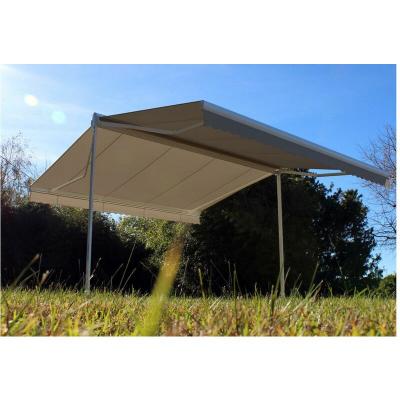 OMBRAZUR Store double pente GARDEN Blanc 5mx3mx2 Motoris&eacute; &agrave;&nbsp; t&eacute;l&eacute;commande - Toile Taupe 