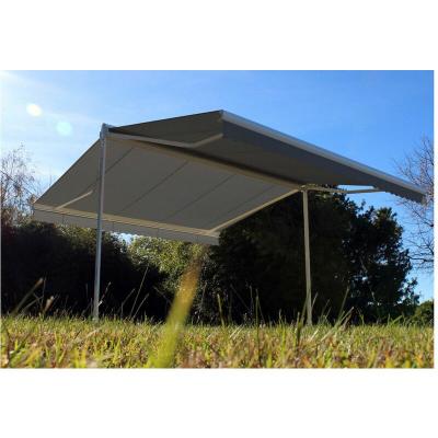 OMBRAZUR Store double pente GARDEN Blanc 5mx3mx2 Motoris&eacute; &agrave;&nbsp; t&eacute;l&eacute;commande - Toile Grise Anthracite 