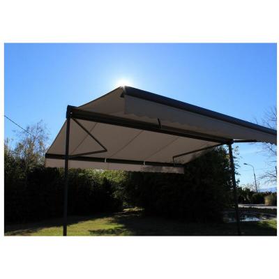 OMBRAZUR Store double pente GARDEN Gris Anthracite 5mx3mx2 Motoris&eacute; &agrave;&nbsp; t&eacute;l&eacute;commande - Toile Taupe 