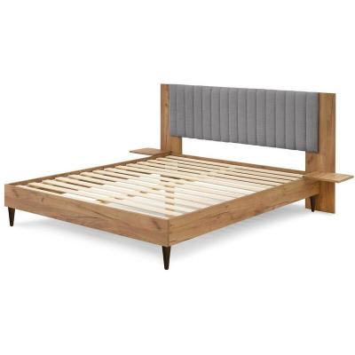 Bobochic lit 140x190 cm selena avec lattes massives pieds en bois weng&eacute; gris clair 140x190