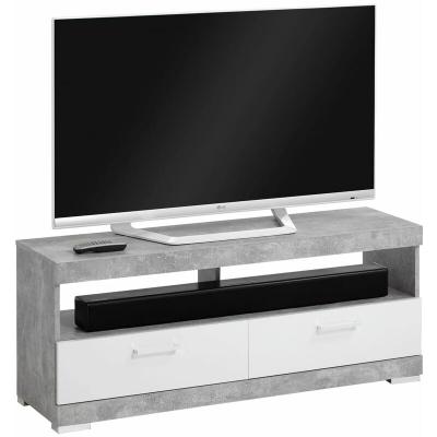 FMD MOBEL Meuble tv cristal 120cm - b&eacute;ton/blanc brillant 428710