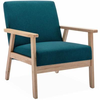 SWEEEK Fauteuil scandinave en bois et tissu bleu p&eacute;trole. Isak. L 64 x p 69.5 x h 73cm