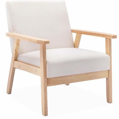 SWEEEK Fauteuil scandinave bois et tissu cr&egrave;me