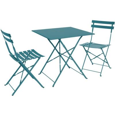 SWEEEK Salon De Jardin Bistrot Pliable - Emilia Carr&eacute; Bleu Canard - Table Carr&eacute;e 70x70 Cm Avec Deux Chaises