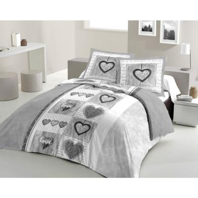 LES TENDANCES LOVELY HOME Parure de couette Coton SWEET HEART Gris 240x260cm 
