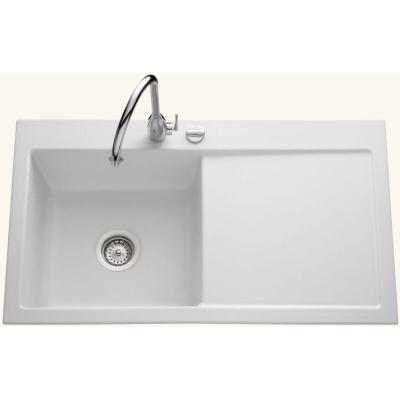 SYSTEMCERAM Evier c&eacute;ramique blanc mat  CLEYA 1 grand bac - &eacute;gouttoir droite 