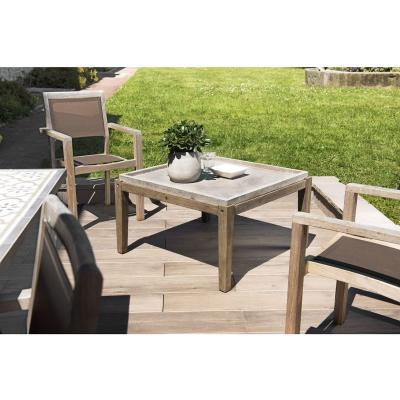 MACABANE Table basse carr&eacute;e - B&eacute;ton pieds Acacia marron - 80 x 80 cm - Gris