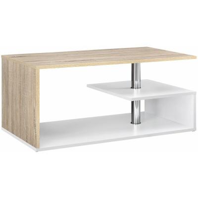 Table basse de salon avec etagere rangement en MDF 90 cm blanc et chene