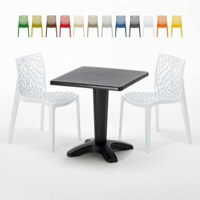 GRAND SOLEIL Table Carr&eacute;e Noire 70x70cm Avec 2 Chaises Color&eacute;es Set Bar Caf&eacute; Gruvyer Aia, Couleur: Blanc