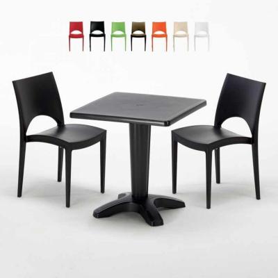 GRAND SOLEIL Table Carr&eacute;e Noire 70x70cm Avec 2 Chaises Color&eacute;es Set Bar Caf&eacute; Paris Aia, Couleur: Noir