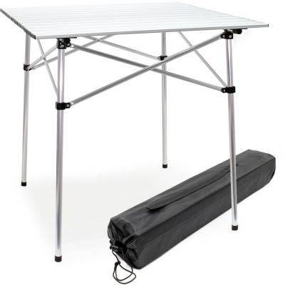 WILTEC Table de camping pliante, 700 x 690 x 690 mm, table portable blanche en alu, avec dessus enroulable et sac, bbq, f&ecirc;tes, barbecue, pique-nique - 