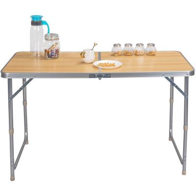 WOLTU  - Table de camping pliante, Table de jardin pliable, Table de balcon en aluminium et mdf, R&eacute;glable en hauteur, 120x60x70 cm, Ch&ecirc;ne clair