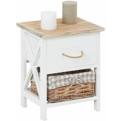 Table de chevet PERUGIA avec 1 tiroir et 1 panier, en bois blanc et brun