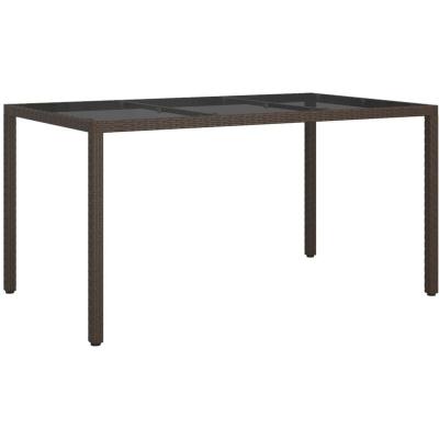 VIDAXL  table de jardin 150x90x75 cm verre tremp&eacute;/r&eacute;sine tress&eacute;e marron