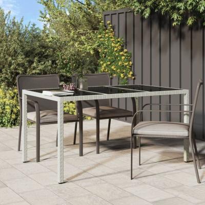 VIDAXL  table de jardin 150x90x75 cm verre tremp&eacute;/r&eacute;sine tress&eacute;e blanc