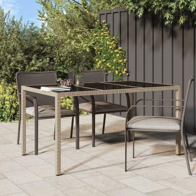 VIDAXL  Table De Jardin 150x90x75 Cm Verre Tremp&eacute;/R&eacute;sine Tress&eacute;e Beige