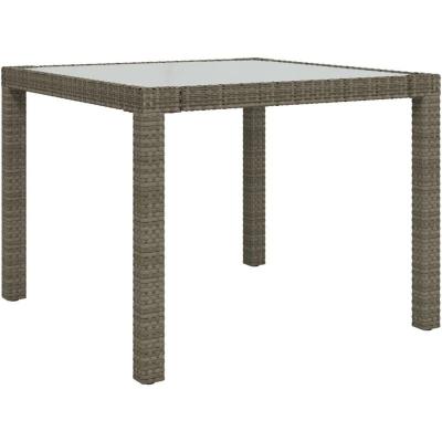 VIDAXL  Table De Jardin 90x90x75 Cm Verre Tremp&eacute; Et R&eacute;sine Tress&eacute;e Gris