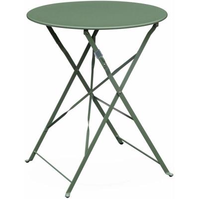 SWEEEK Table de jardin bistrot pliable - Emilia ronde vert de gris- Table ronde &Oslash;60cm en acier thermolaqu&eacute;