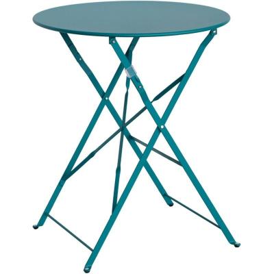 SWEEEK Table de jardin bistrot pliable - Emilia ronde bleu canard- Table ronde &Oslash;60cm en acier thermolaqu&eacute;