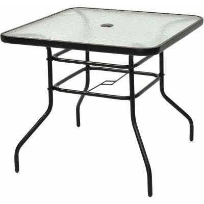 GOPLUS  - Table de Jardin Carr&eacute;e 80x80x70,5CM-Plateau en Verre Tremp&eacute; &agrave; Eau avec Trou de Parasol-Charge 75KG-pour Terrasse/Balcon