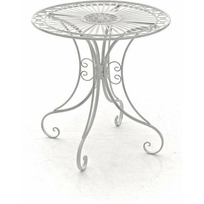 DECOSHOP26 Table de jardin en fer forg&eacute; diam&egrave;tre &Oslash; 70 cm blanc vieilli MDJ10052