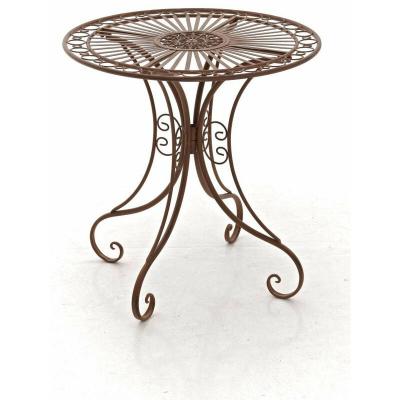 DECOSHOP26 Table de jardin en fer forg&eacute; diam&egrave;tre &Oslash; 70 cm marron vieilli MDJ10051
